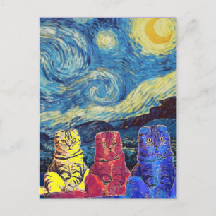 Starry Night, Van Gogh, Cat Art Parody Postkarte
