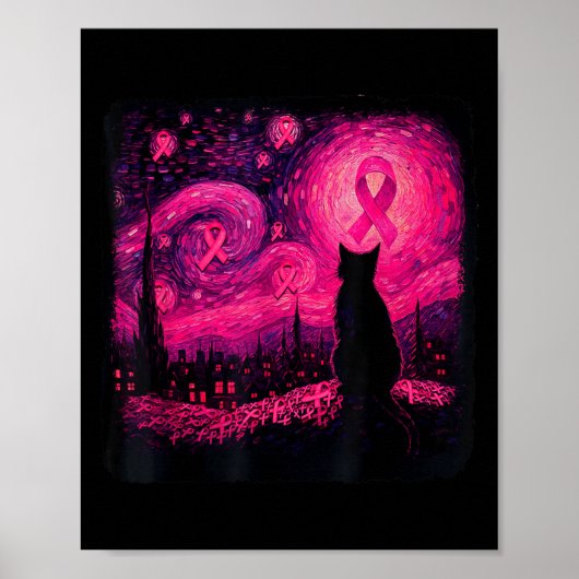 Starry Night Van Gogh Cat Halloween Breast Cancer Poster (Vorne)