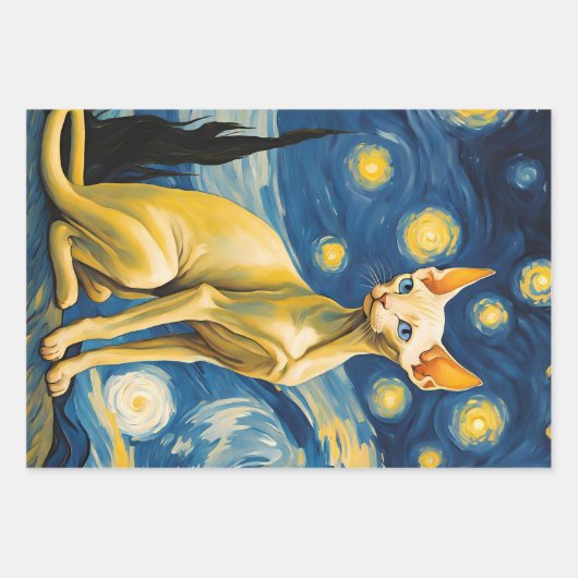 Starry Night Van Gogh Elf Sphynx Cat Kunstgeschenk Geschenkpapier Set (Vorderseite 2)