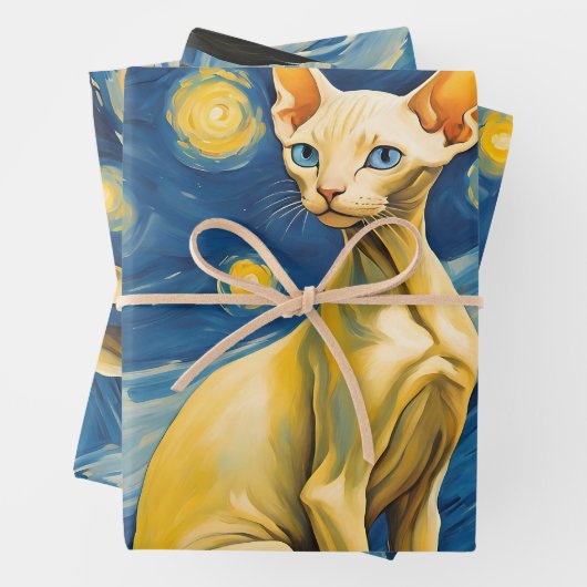 Starry Night Van Gogh Elf Sphynx Cat Kunstgeschenk Geschenkpapier Set (Beispiel)