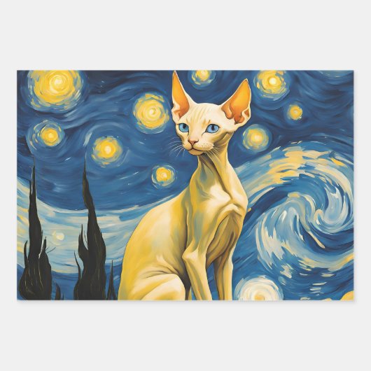 Starry Night Van Gogh Elf Sphynx Cat Kunstgeschenk Geschenkpapier Set (Vorderseite)