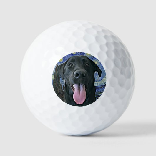Starry Night Van Gogh Inspiriert Funny Black Lab Golfball (Vorderseite)