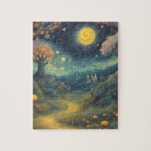 Starry Night Van Gogh Style Fantasy Forest Puzzle