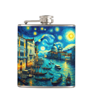 Starry Night Venice Italien Flachmann