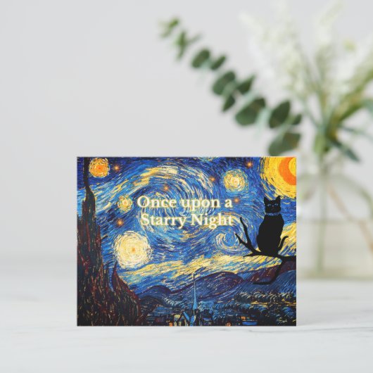 Starry Night Vincent van Gogh Cat Grußkarte Dankeskarte (Stehend Vorderseite)
