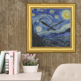 Starry Night, Vincent Van Gogh Gerahmt Quadratische Wanduhr