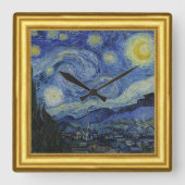 Starry Night, Vincent Van Gogh Gerahmt Quadratische Wanduhr (Vorderseite)
