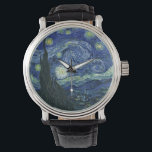 Starry Night Vincent van Gogh Kunstmalerei Armbanduhr<br><div class="desc">Vincent van Gogh (Niederländisch, 1853 - 1890) Starry Night, 1889, Oil on Leinwand Ungerahmt: 73 × 92 cm (28, 7 × 36, 2 in) Dieses Bild zeigt den Blick von der Ostseite des Van Gogh-Asylzimmers in Saint-Rémy-de-Provence ce, er fügte ein idealisiertes Dorf hinzu. Seit 1941 ist es in der ständigen...</div>