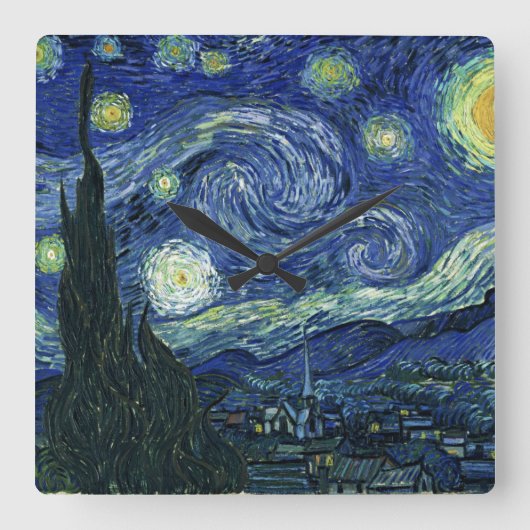 Starry Night Vincent van Gogh Kunstmalerei Quadratische Wanduhr (Vorderseite)