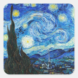 Starry Night Vincent Van Gogh Landschaftskunst Quadratischer Aufkleber