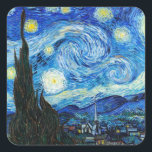 Starry Night Vincent Van Gogh Landschaftskunst Quadratischer Aufkleber<br><div class="desc">Die Starry Night (1889), ein impressionistisches Gemälde von Vincent Van Gogh, ist auf diesem Papier-Aufkleber von Van Gogh zu sehen. Eines der berühmtesten Ölgemälde des niederländischen Post-Impressionisten Vincent van Gogh trägt den Titel "The Starry Night". Vincent van Gogh, ein niederländischer postimpressionistischer Maler, schuf "Die Sternennacht" als Ölgemälde auf der Leinwand....</div>