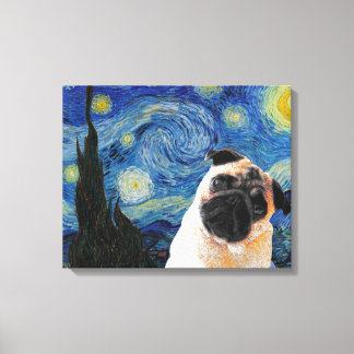 Starry Night Vincent Van Gogh Niedlich Mops Dog Leinwanddruck