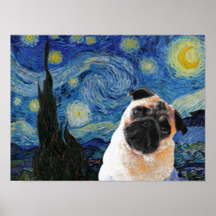Starry Night Vincent Van Gogh Niedlich Mops Dog Poster