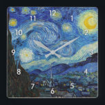 Starry Night, Vincent van Gogh Quadratische Wanduhr<br><div class="desc">Vincent Willem van Gogh (30. März 1853 - 29. Juli 1890) war ein niederländischer postimpressionistischer Maler, der zu den berühmtesten und einflussreichsten Persönlichkeiten in der Geschichte der Western-Kunst zählt. In etwas mehr als einem Jahrzehnt schuf er etwa 2100 Kunstwerke, darunter etwa 860 Ölgemälde, die größtenteils aus den Jahre seines Lebens....</div>