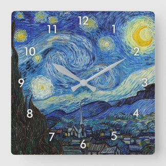 Starry Night, Vincent van Gogh Quadratische Wanduhr