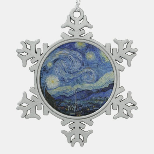 Starry Night Vincent van Gogh Schneeflocken Zinn-Ornament (Vorderseite)