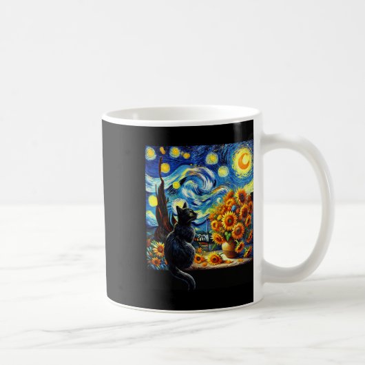 Starry Night Vincent Van Gogh Sunflowers Cat Lover Kaffeetasse (Rechts)