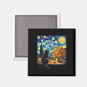 Starry Night Vincent Van Gogh Sunflowers Cat Lover Magnet (Vorderseite/Rückseite)