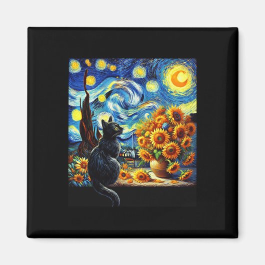 Starry Night Vincent Van Gogh Sunflowers Cat Lover Magnet (Vorne)