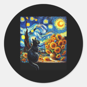 Starry Night Vincent Van Gogh Sunflowers Cat Lover Runder Aufkleber