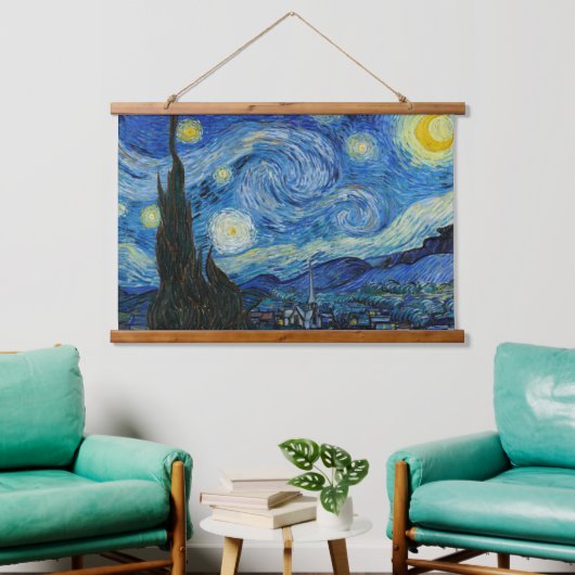 Starry Night | Vincent van Gogh Wandteppich Mit Holzrahmen (Wohnzimmer)