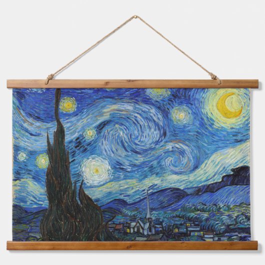 Starry Night, Vincent van Gogh Wandteppich Mit Holzrahmen (Vorne)