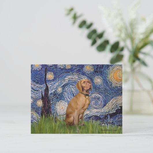 Starry Night - Vizsla 2 Postkarte (Stehend Vorderseite)