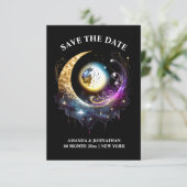 Starry night Vollmond Himmel Himmel schwarz rosa Save The Date (Stehend Vorderseite)