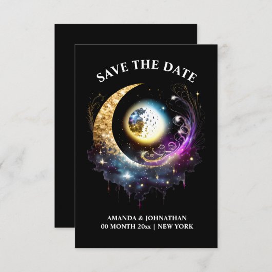 Starry night Vollmond Himmel Himmel schwarz rosa Save The Date (Vorne/Hinten)