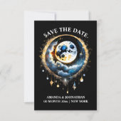 Starry night Vollmond Himmelsblau Gold Save The Date (Vorderseite)
