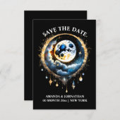 Starry night Vollmond Himmelsblau Gold Save The Date (Vorne/Hinten)