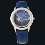 Starry Night von Van Gogh. Armbanduhr<br><div class="desc">Starry Night von Van Gogh. Einzigartige, berühmte Kinder der Billardkunst, die eine blaue Armbanduhr einstellen. Post-Impressionismus Ölmalerei.</div>