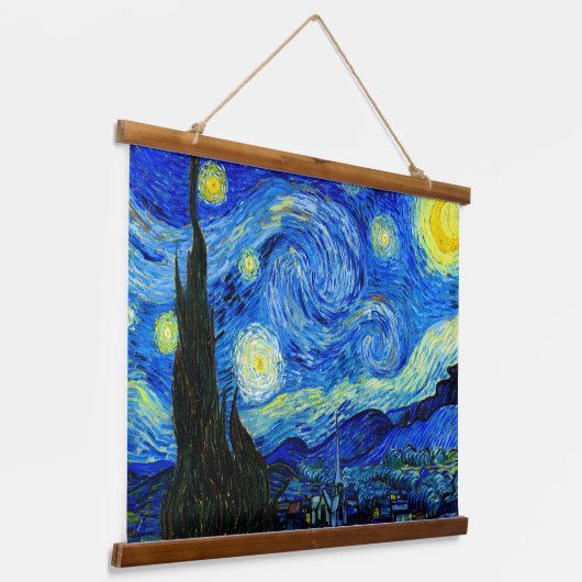 Starry Night von Van Gogh Fine Art Poster Print Wandteppich Mit Holzrahmen (Gewinkelt)