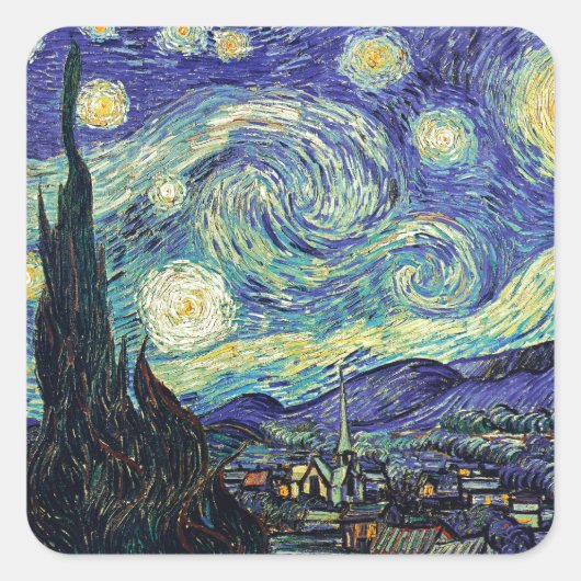 Starry Night von van Gogh Quadratischer Aufkleber (Vorderseite)