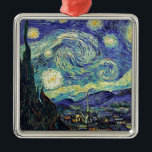 Starry Night von van Gogh Silbernes Ornament<br><div class="desc">Van Gogh war besessen von der Symbolik der leuchtenden Objekte und der Farbe. Die Lampe war ein Symbol für Ruhe und Sicherheit. Der Stern symbolisierte den Glauben,  und Gaslicht,  menschliche Realitäten. Tief ultramarineblau war unendlich,  während Rot und Grün "diese schrecklichen Dinge,  die Leidenschaften der Männer ausgedrückt.</div>