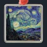 Starry Night von van Gogh Silbernes Ornament<br><div class="desc">Van Gogh war besessen von der Symbolik der leuchtenden Objekte und der Farbe. Die Lampe war ein Symbol für Ruhe und Sicherheit. Der Stern symbolisierte den Glauben,  und Gaslicht,  menschliche Realitäten. Tief ultramarineblau war unendlich,  während Rot und Grün "diese schrecklichen Dinge,  die Leidenschaften der Männer ausgedrückt.</div>