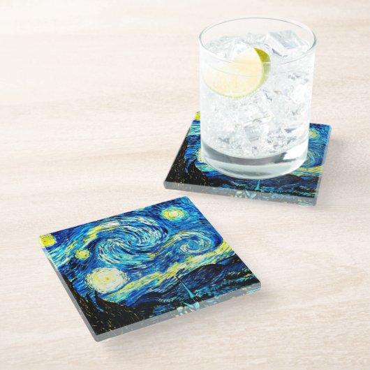 Starry Night von Vincent van Gogh Glasuntersetzer (Schrägansicht)