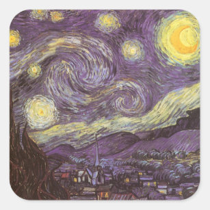 Starry Night von Vincent van Gogh, Vintage Kunst Quadratischer Aufkleber