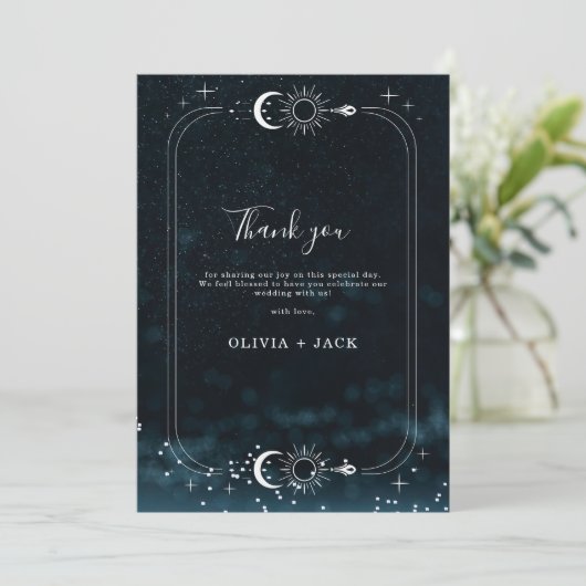 Starry Night Wedding Celestial Danke Karte (Stehend Vorderseite)