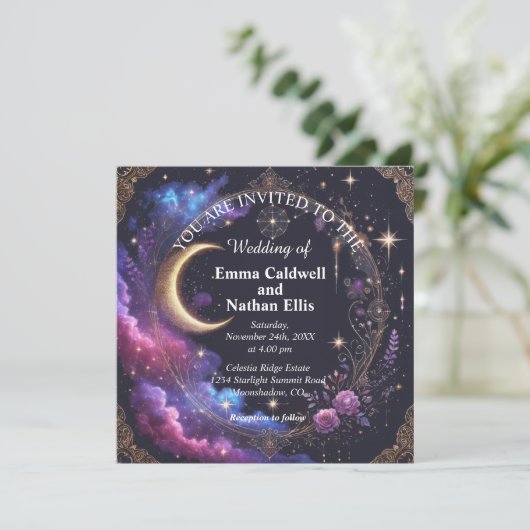 Starry Night Wedding Einladung (Stehend Vorderseite)