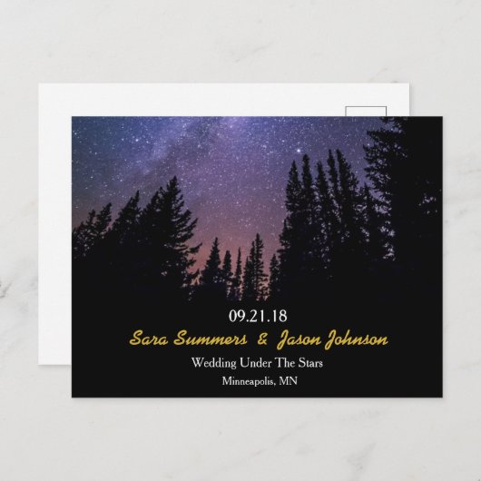Starry Night Wedding Horizontal Save the Date Ankündigungspostkarte (Vorne/Hinten)