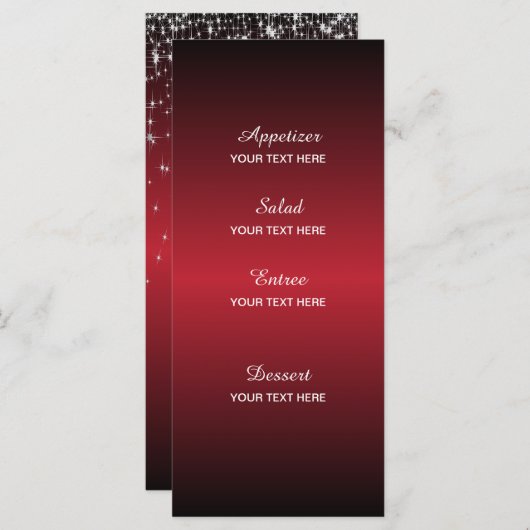 Starry Night Wedding in einem romantisch dunkelrot Menükarte (Vorne/Hinten)
