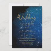 Starry Night Wedding Navy Gold Galaxy Celestial Einladung (Vorderseite)