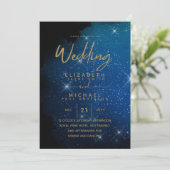 Starry Night Wedding Navy Gold Galaxy Celestial Einladung (Stehend Vorderseite)