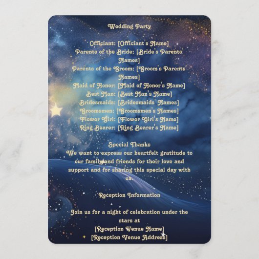 Starry Night Wedding Program Programm (Rückseite)
