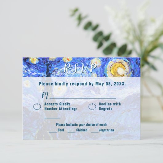 Starry Night Wedding RSVP Custom Invite Cards Einladung (Stehend Vorderseite)