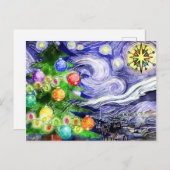 Starry Night Weihnachtsbaum Wasserfarbe Ankündigungspostkarte (Vorne/Hinten)