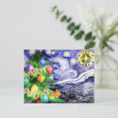 Starry Night Weihnachtsbaum Wasserfarbe Ankündigungspostkarte (Stehend Vorderseite)
