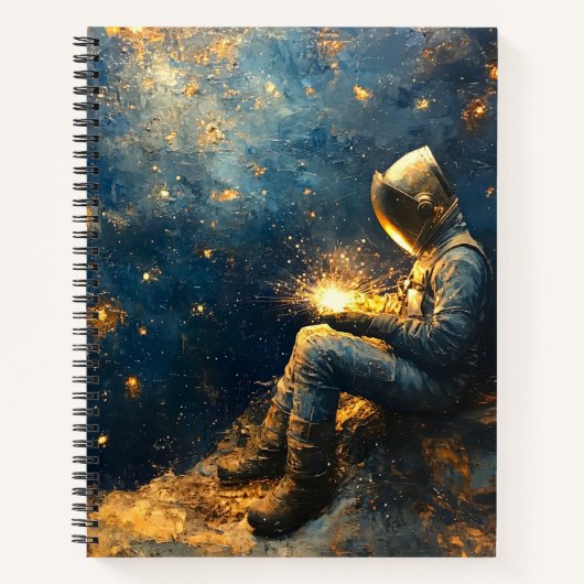 Starry Night Welder - Kosmische Schweißkunst Notizblock (Vorderseite)