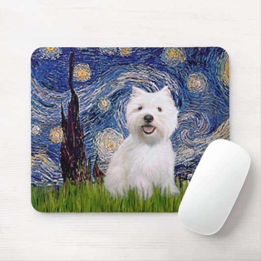 Starry Night - Westie 2 Mousepad (Mit Mouse)